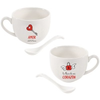 Mug Love 265 ml avec message et cuillère - 2 unités