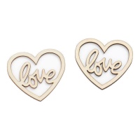 Figurines coeur en bois avec amour 9 cm - 2 unités