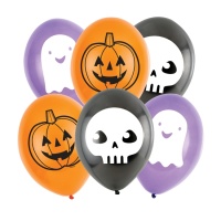 Ballons latex figures Halloween couleurs assorties - 6 pcs.