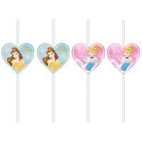 Pailles de 22 cm des Princesses Disney Belle et Cendrillon - 4 pièces