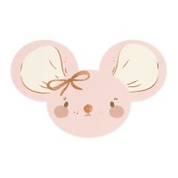 Serviettes de table souris rose 16 x 10 cm - 20 unités