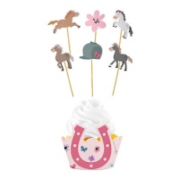 Ensemble de wrappers pour cupcakes à thème cheval - 6 unités