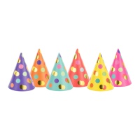 Chapeaux de fête à pois de couleurs assorties - 6 pcs.