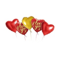 Bouquet de coeurs rouges I love you - 5 pcs.