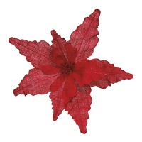 Branche décorative de fleur de noël rouge 35 cm