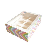 Boîte pour 6 petits gâteaux imprimés avec fenêtre 26,5 x 19,8 x 8 cm - Pastkolor