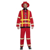 Costume de pompier rouge et jaune pour homme