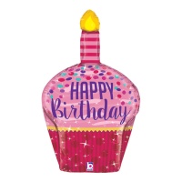 Ballons cupcake pailletés Happy Birthday 89 cm - Grabo