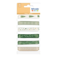 Ruban de coton imprimé de 1 cm avec des plantes de Noël - 6 pcs.