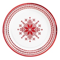 assiettes de Noël brodées rouges, 18 cm - 8 pcs.