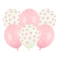 Ballons en latex avec noeuds roses 30 cm - 6 unités