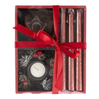 Kit bougie et bougeoir de Noël rouge