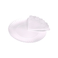 Plateaux ronds en carton blanc de 23 cm avec napperon - 2 unités