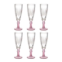 Flûte à champagne de 170 ml avec base rose - 6 pcs.