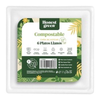 Assiettes carrées de 17 cm de côté en canne à sucre compostable - 6 pcs.