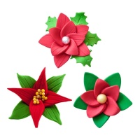 Figurines en sucre de fleurs de Noël 7 cm - Dekora - 15 unités
