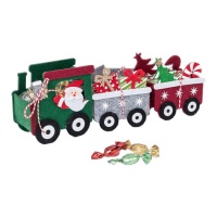 Train du Père Noël avec wagons en feutre de 27 cm et bonbons