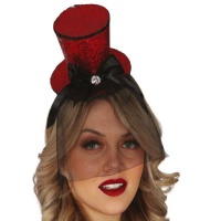 Chapeau rouge steampunk sur mini bandeau