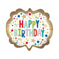 Ballon satiné Happy Birthday avec bordure dorée 63 x 55 cm - Anagramme