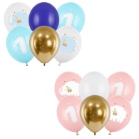 Bébé éléphant 1er anniversaire Ballons en latex 30 cm - PartyDeco - 6 pcs.