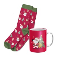 Ensemble cadeau avec tasse et chaussettes de Noël Père Noël rouge