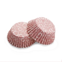 Caissettes à cupcakes roses avec coeurs - 48 pcs.