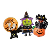 Halloween sorcière, chat et arbre ballons 40 cm - 3 unités