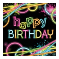 Happy Birthday Neon Disco Napkins 16,5 x 16,5 cm - 16 pcs.