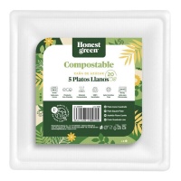 Assiettes carrées en carton blanc compostable de 20 cm de côté - 5 pcs.
