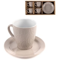 Tasse à café 220 ml beige feuilles - DCasa - 4 services