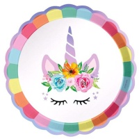 Assiettes licorne avec fleurs 23 cm - 6 pcs.