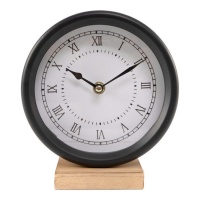 Horloge de table noire avec base en bois - DCasa