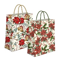 Sac cadeau de Noël 14 x 11,5 x 6,7 cm avec motif de fleur de Noël - 1 unité