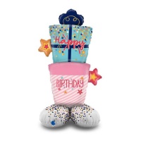 Happy Birthday deux ballons cadeaux avec base 65 x 119 cm - Grabo