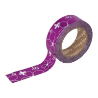 Ruban Washi fleurs rose métal - 10 m