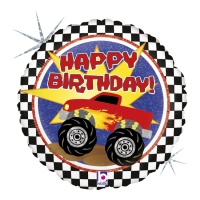 Monster Truck Happy Birthday Ballon rond 46 cm - Grabo