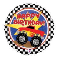 Monster Truck Happy Birthday Ballon rond 46 cm - Grabo