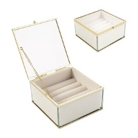 Coffret à bijoux en cristal avec bordure dorée de 12,5 x 11,5 x 6,5 cm