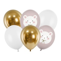 Ballons Bébé Ours en latex 30 cm - PartyDeco - 6 unités