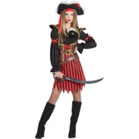 Costume de pirate à rayures rouges et noires pour femmes