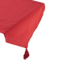 Chemin de table rouge avec ourlet et pompons 1,50 x 0,50 m