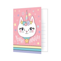 Invitations à la licorne et au chat - 8 unités