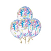 Ballons en latex avec bandes de confettis 30 cm - Folat - 4 pcs.