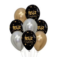 Ballons biodégradables assortis en latex étoiles Happy Birthday 30cm - Sempertex - 8 pièces