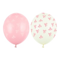 Ballons en latex avec noeuds roses 30 cm - 50 unités