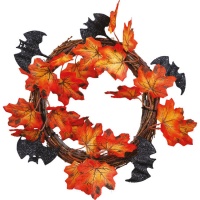 Couronne décorative de feuilles et de chauves-souris de 30 cm