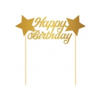 Décor de gâteau Happy Birthday avec étoiles - 1 pc.