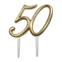 Décor de gâteau numéro 50 doré avec strass