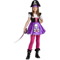 Costume de pirate violet avec tête de mort pour filles