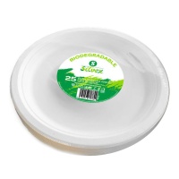 Assiettes rondes de 25 cm en canne à sucre biodégradable blanche - 25 pcs.